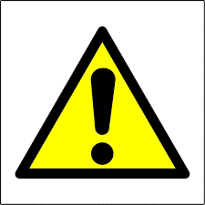 black triangle, yellow background and black exclamation mark
